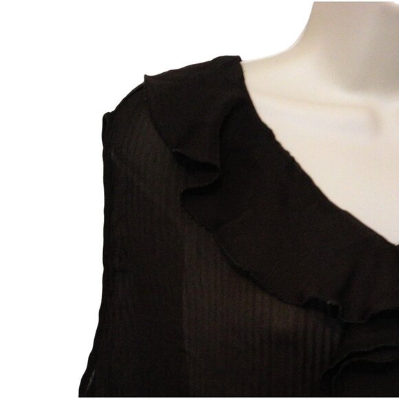 Christopher & Banks Ruffled Top L Dark Brown Sheer Pleated Sleeveless - Picture 2 of 10